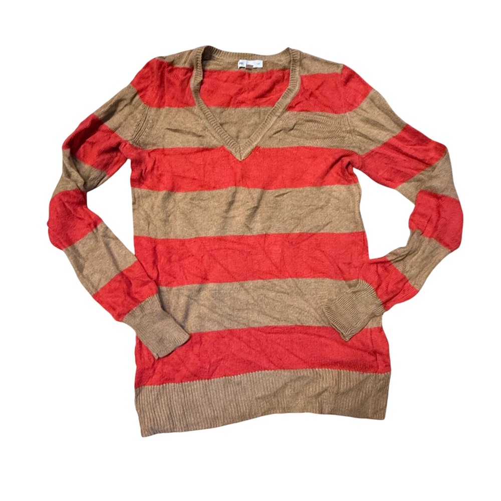 Gap Luxe Striped V-Neck Sweater Casual Everyday‎ Top XS